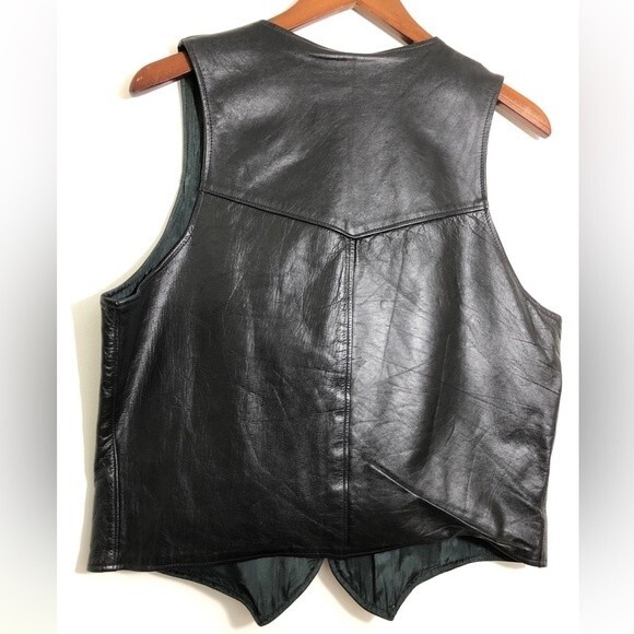 Oakton Vest Mens Size 40 Black Leather Biker Western Punk Vintage - Picture 6 of 10